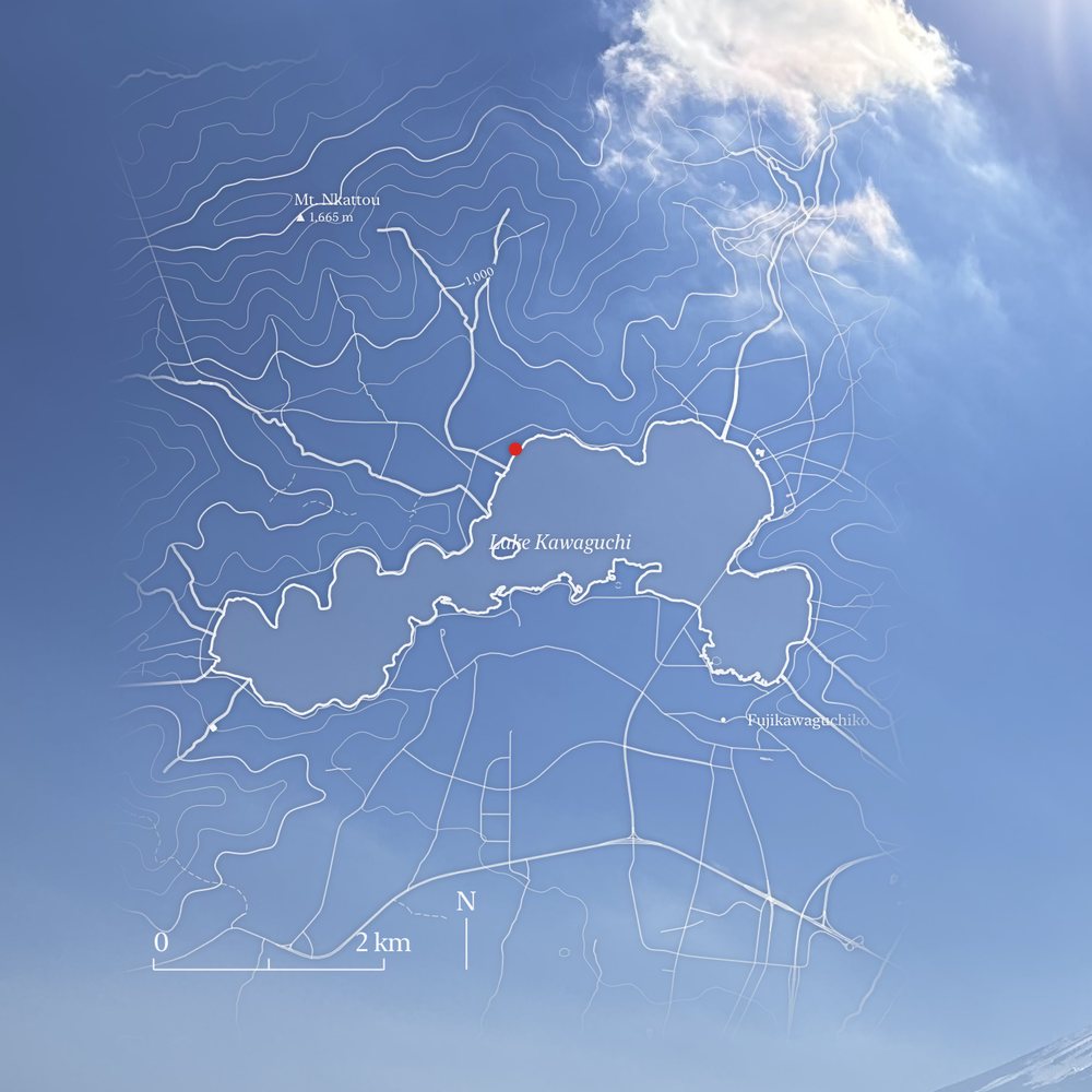 The map block of a finished image: contours, a lake shoreline and a peak with its elevation